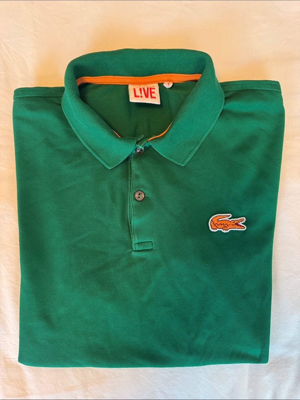 Lacoste Green Polo with Orange Crocodile Logo